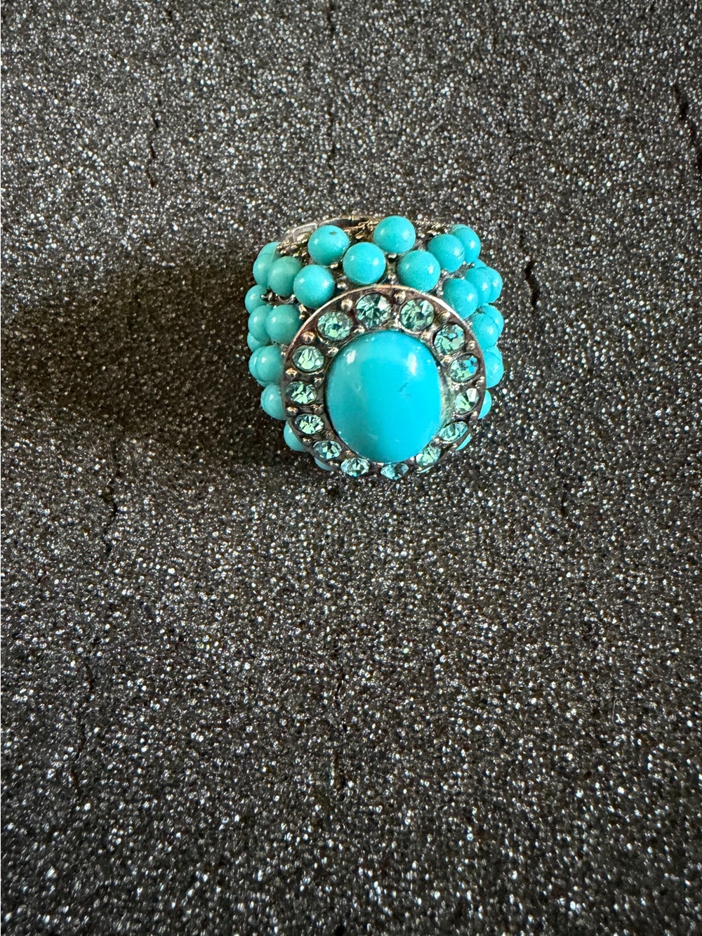 Vintage Turquoise Blue Crystal Dome Elasticated Ring